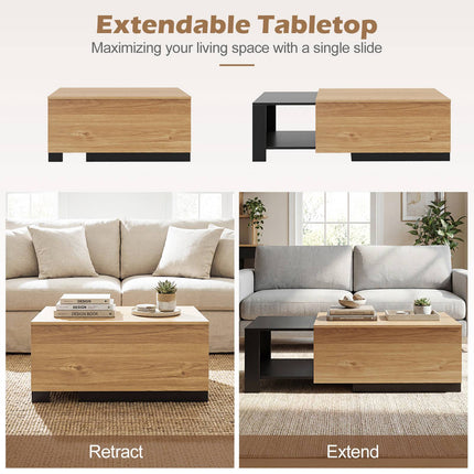 Extendable Coffee Table – Dual-Tone, 2 Storage Compartments