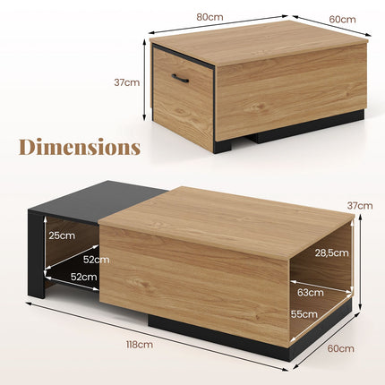 Extendable Coffee Table – Dual-Tone, 2 Storage Compartments