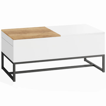 Extendable Coffee Table with Hidden Storage, White & Oak