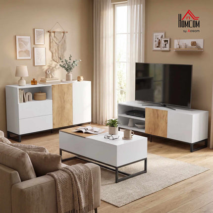 Extendable Coffee Table with Hidden Storage, White & Oak