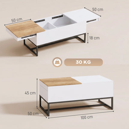 Extendable Coffee Table with Hidden Storage, White & Oak