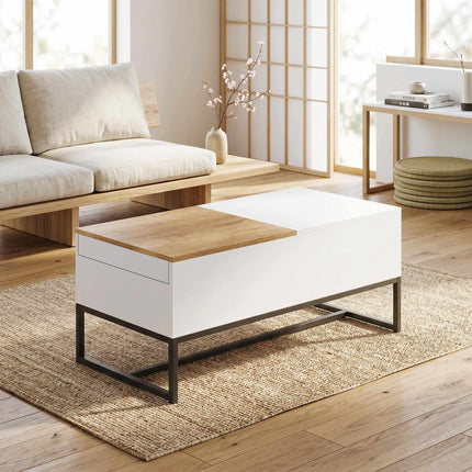 Extendable Coffee Table with Hidden Storage, White & Oak