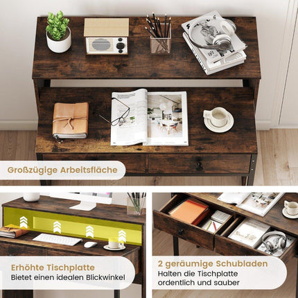 Extendable Desk with 2 Drawers & Wheels, 100x63x88 cm, Brown