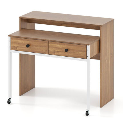 Extendable Desk with 2 Drawers & Wheels, 100x63x88 cm