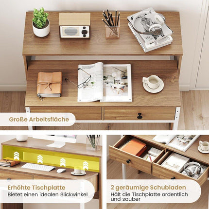 Extendable Desk with 2 Drawers & Wheels, 100x63x88 cm