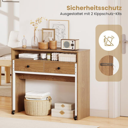 Extendable Desk with 2 Drawers & Wheels, 100x63x88 cm