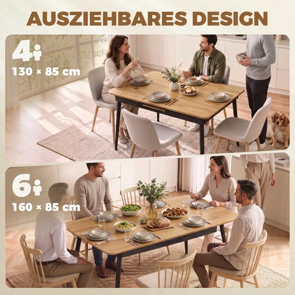 Extendable Dining Table 130–160 cm with Rounded Corners, Oak Look, Black