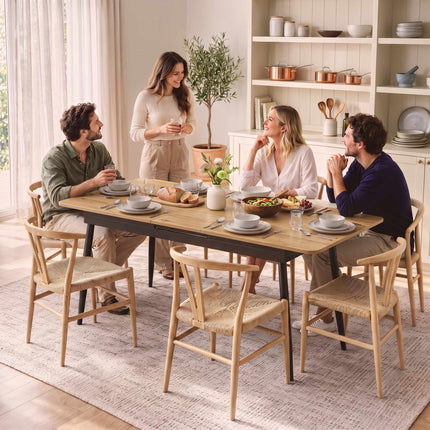 Extendable Dining Table 130–160 cm with Rounded Corners, Oak Look, Black