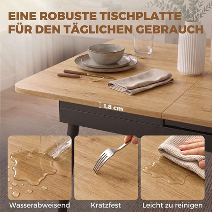 Extendable Dining Table 130–160 cm with Rounded Corners, Oak Look, Black