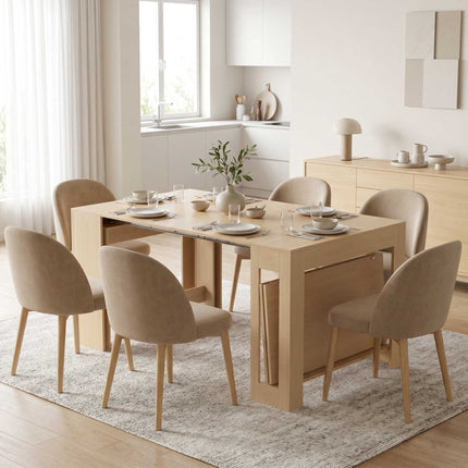 Extendable Dining Table, 48–240 cm, Seats 10, Light Brown