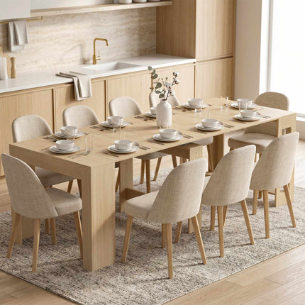 Extendable Dining Table, 48–240 cm, Seats 10, Light Brown
