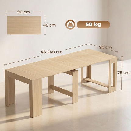 Extendable Dining Table, 48–240 cm, Seats 10, Light Brown