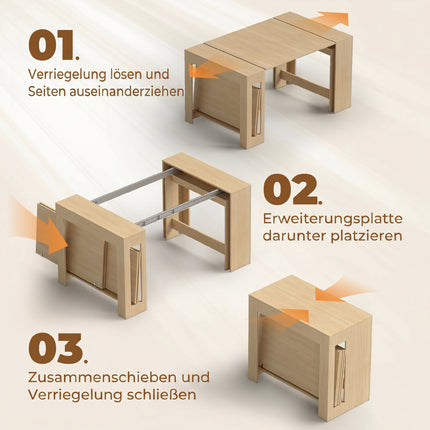 Extendable Dining Table, 48–240 cm, Seats 10, Light Brown