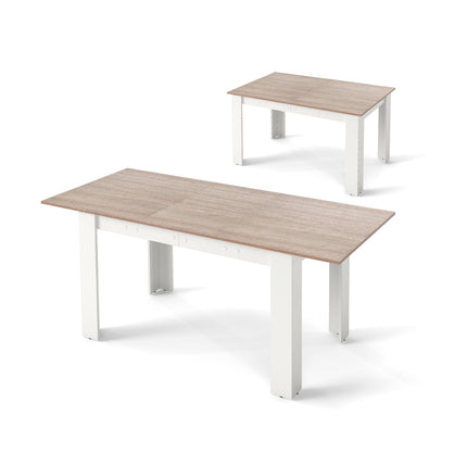 Extendable Dining Table, Adjustable Top, L-Shaped Legs, White