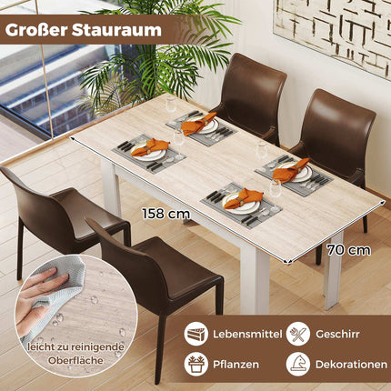 Extendable Dining Table, Adjustable Top, L-Shaped Legs, White