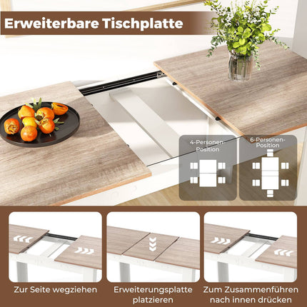 Extendable Dining Table, Adjustable Top, L-Shaped Legs, White
