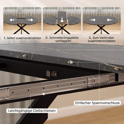 Extendable Dining Table, Industrial Style, Black MDF