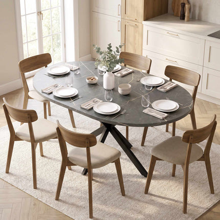 Extendable Dining Table, Industrial Style, Black MDF