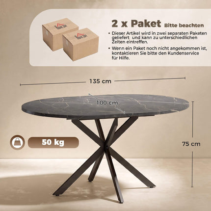 Extendable Dining Table, Industrial Style, Black MDF