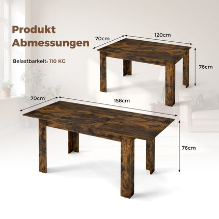 Extendable Dining Table, Seats 4-6, Rustic Brown, 110kg Capacity