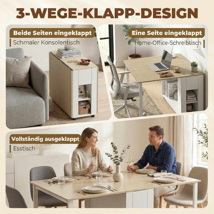 Extendable Dining Table for 6, 168 cm with Drawers & Shelves