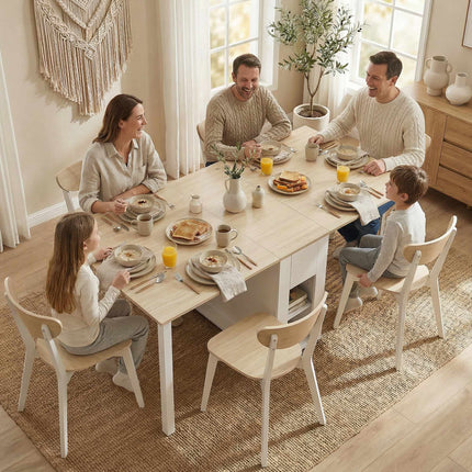 Extendable Dining Table for 6, 168 cm with Drawers & Shelves