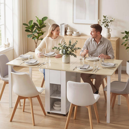 Extendable Dining Table for 6, 168 cm with Drawers & Shelves