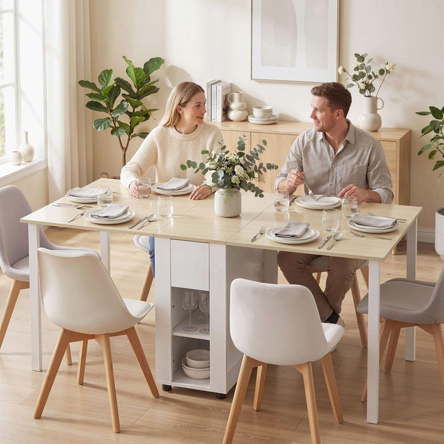 Extendable Dining Table for 6, 168 cm with Drawers & Shelves