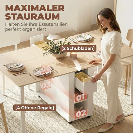 Extendable Dining Table for 6, 168 cm with Drawers & Shelves