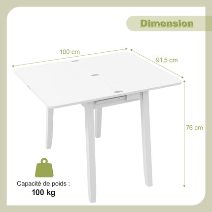 Extendable Folding Dining Table With Storage, Seats 4, White