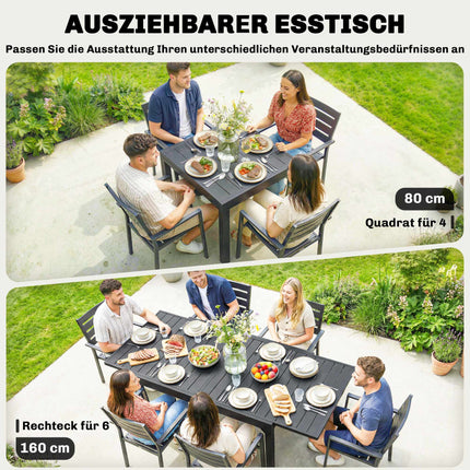 Extendable Outdoor Dining Table, 80-160 cm, Aluminum Top