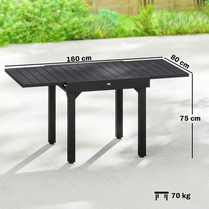Extendable Outdoor Dining Table, 80-160 cm, Aluminum Top