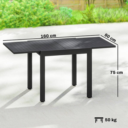 Extendable Patio Table, Aluminum, 80-160 cm, Seats 6