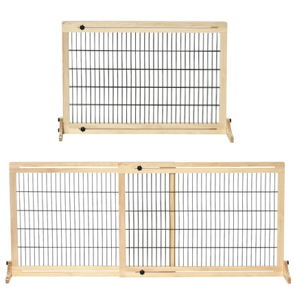 Adjustable wooden dog gate for stairs and doors, natural finish