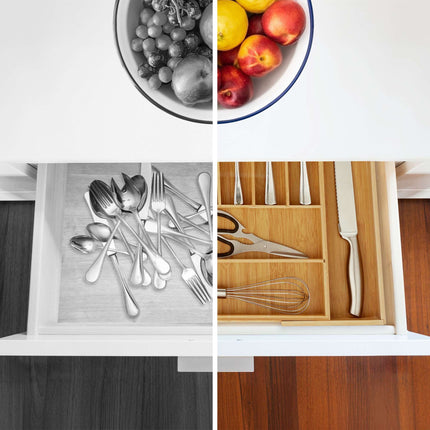 Extendable bamboo cutlery tray