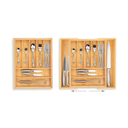 Extendable bamboo cutlery tray