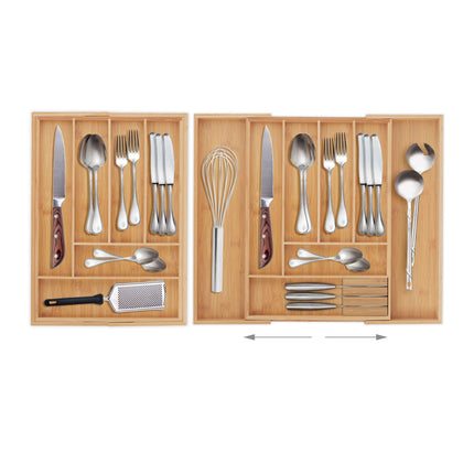 Extendable bamboo cutlery tray