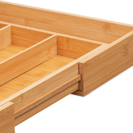 Extendable bamboo cutlery tray