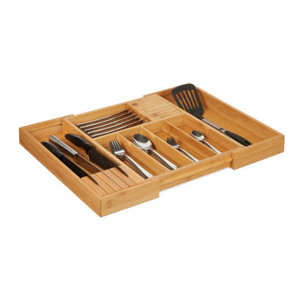Extendable bamboo cutlery tray