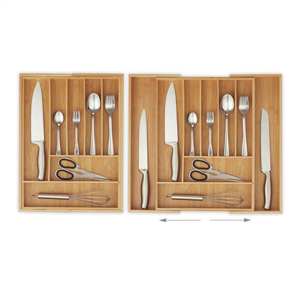 Extendable bamboo cutlery tray