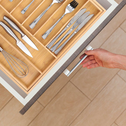 Extendable bamboo cutlery tray