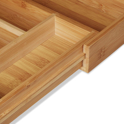 Extendable bamboo cutlery tray