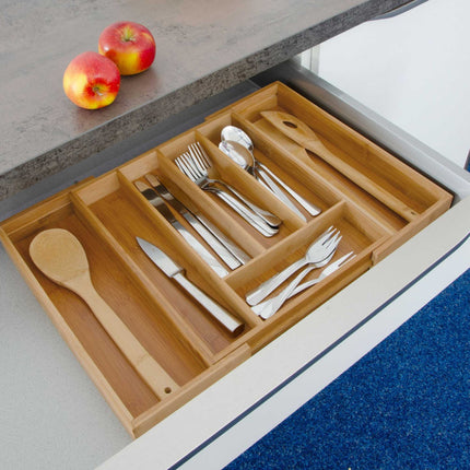 Extendable bamboo cutlery tray