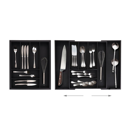 Extendable bamboo cutlery tray