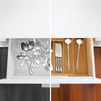 Extendable bamboo cutlery tray