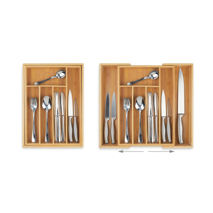Extendable bamboo cutlery tray