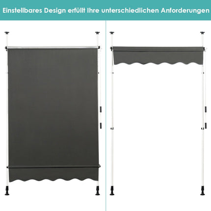 Extendable canopy sun protection with crank, height-adjustable awning 150 x 120 cm gray