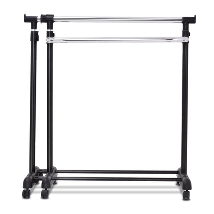 Extendable clothes rack, height-adjustable clothes rack, clothes rail with 2 shelves, black