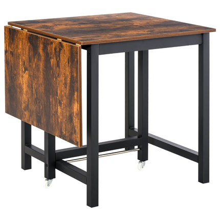 Folding metal dining table w/ wheels, 118x70x76.5cm, Brown