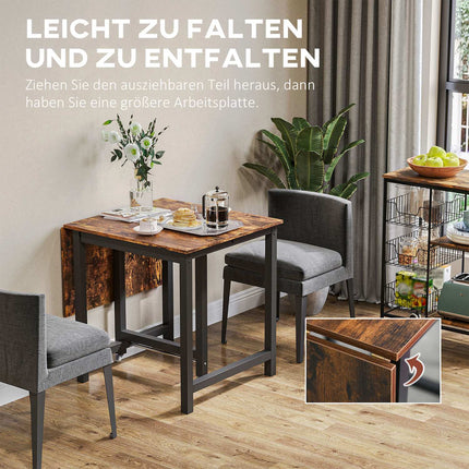 Folding metal dining table w/ wheels, 118x70x76.5cm, Brown